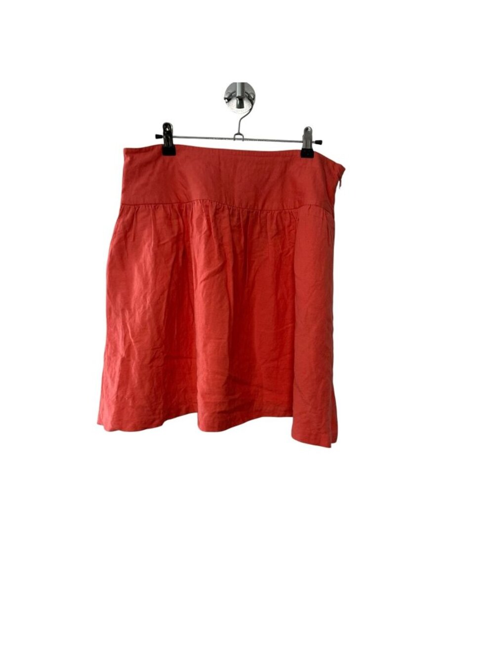 LARRY LEVINE Linen Blend Coral A-Line Midi Skirt Size 12 Side Zip with Pockets